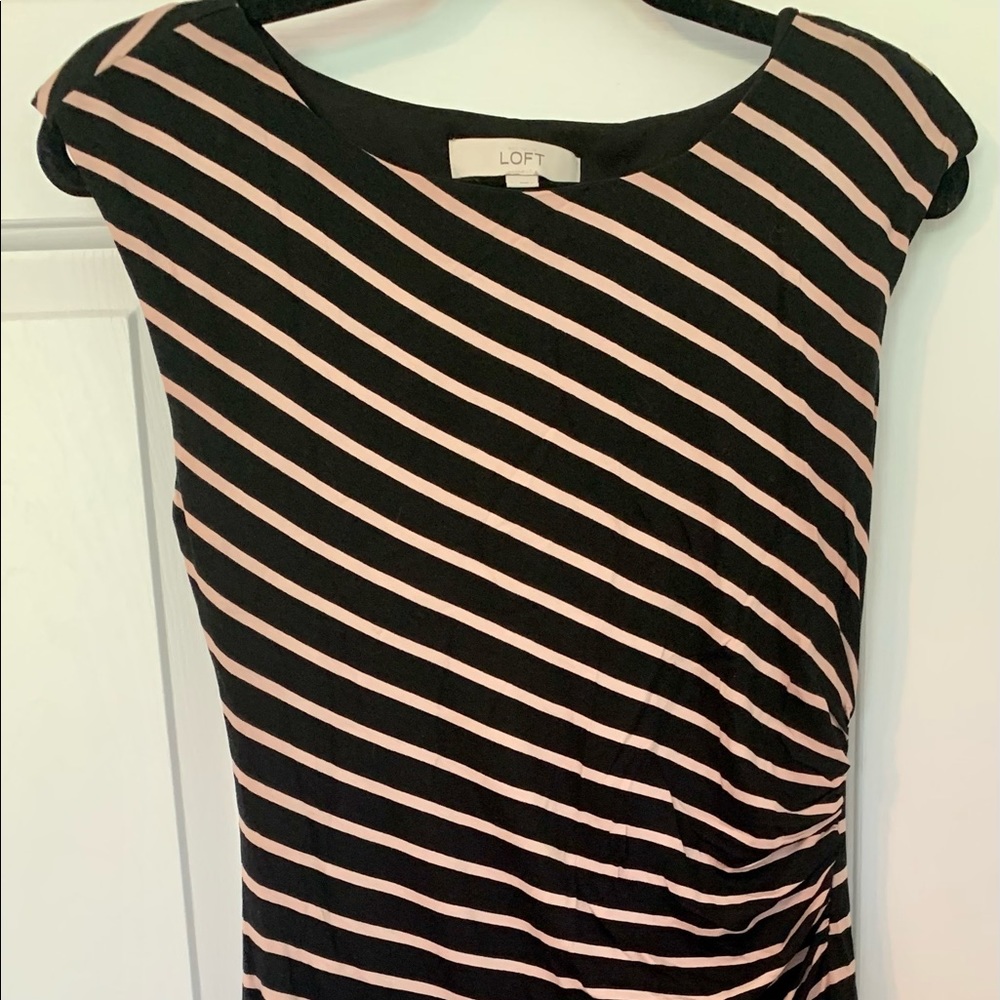 LOFT stripped midi dress with side rouching
